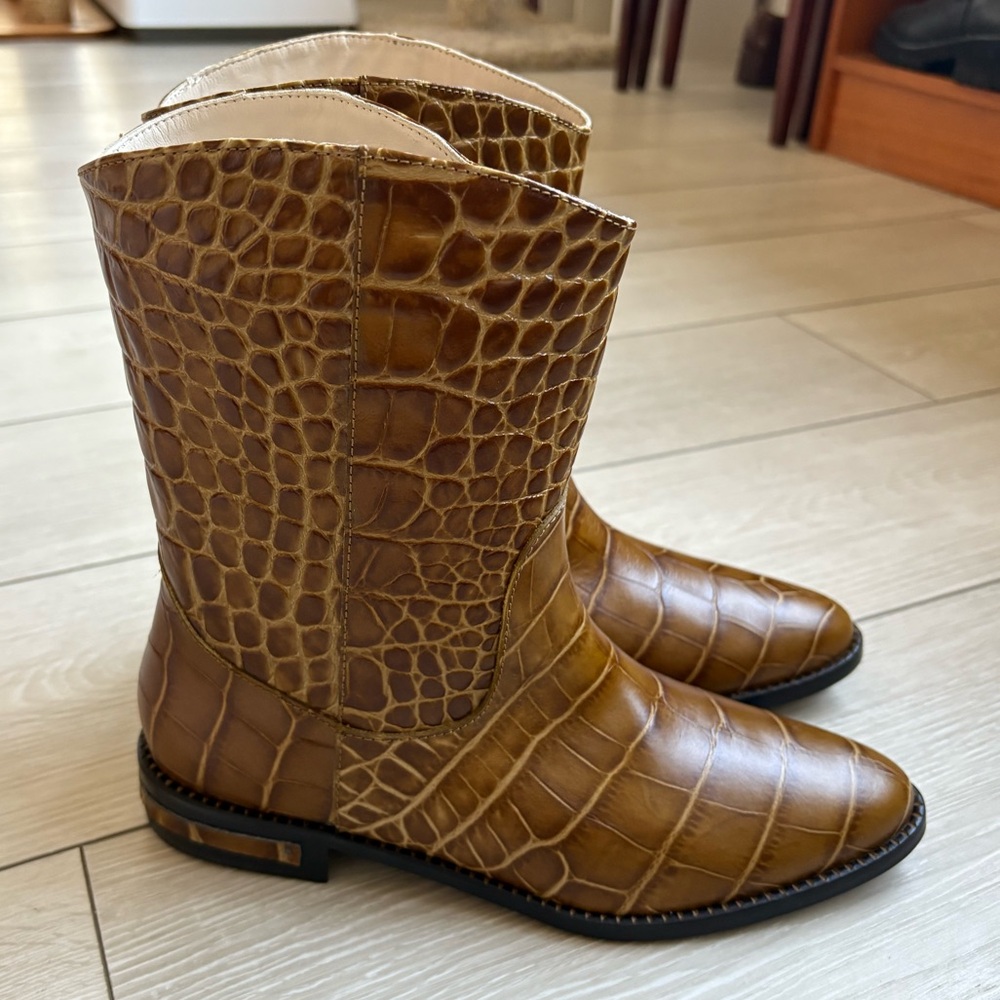 NWT Freda Salvador Dolly Western Boots Mocha Croc 9